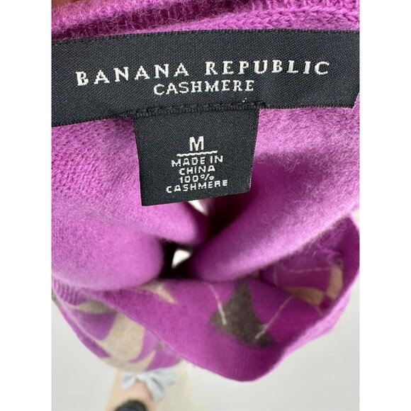 Banana Republic Cashmere Sweater Purple Gray Argyle Boat Neck Medium - Picture 9 of 9